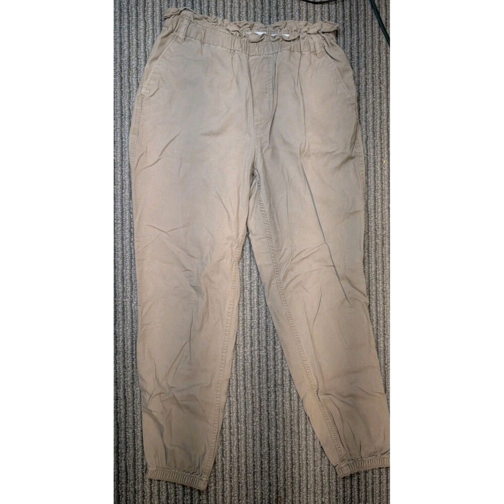 Hollister Khaki Tan High-Rise Jogger Pants Size Small Elastic Waist Cuffed Hem